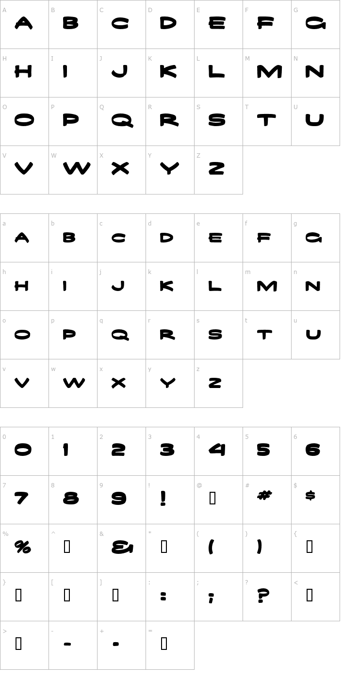 Character Map 0 Big Boy DNA Font