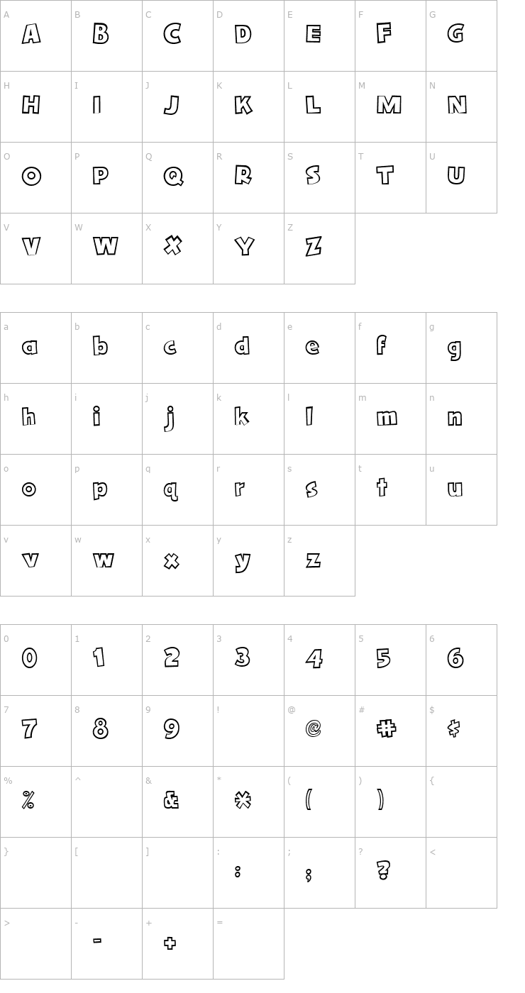 Character Map 0 Toon Block DNA Font