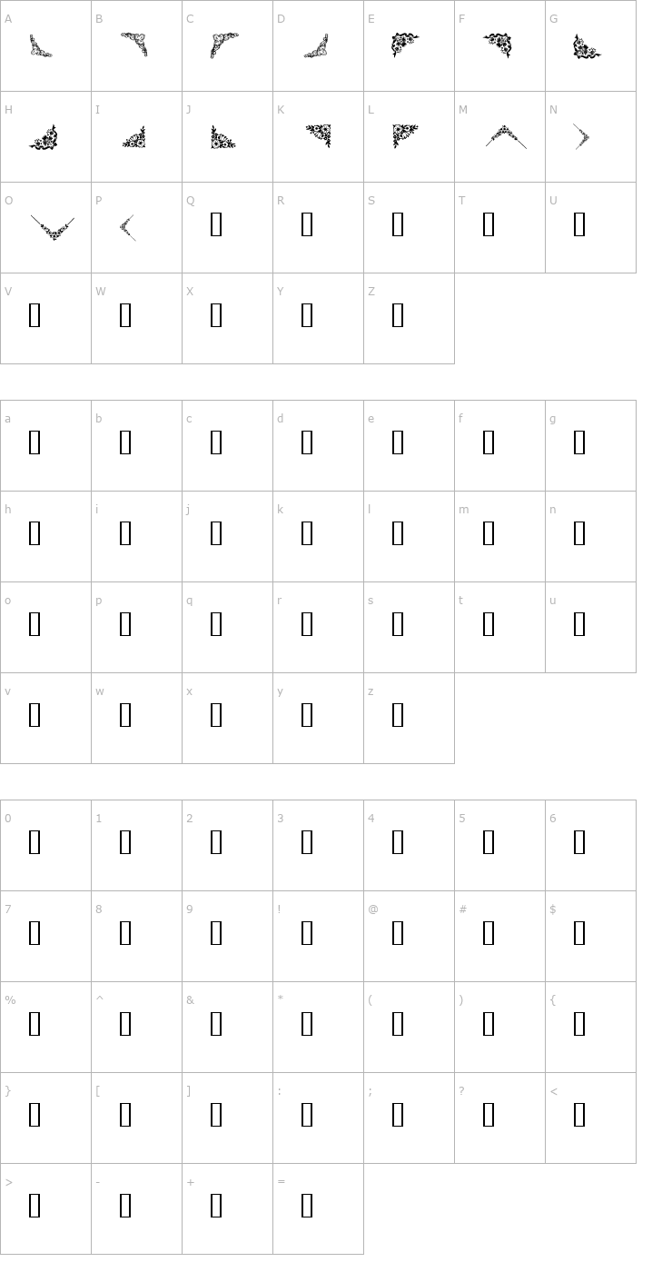 Character Map 101! Floral Corners 4 Font