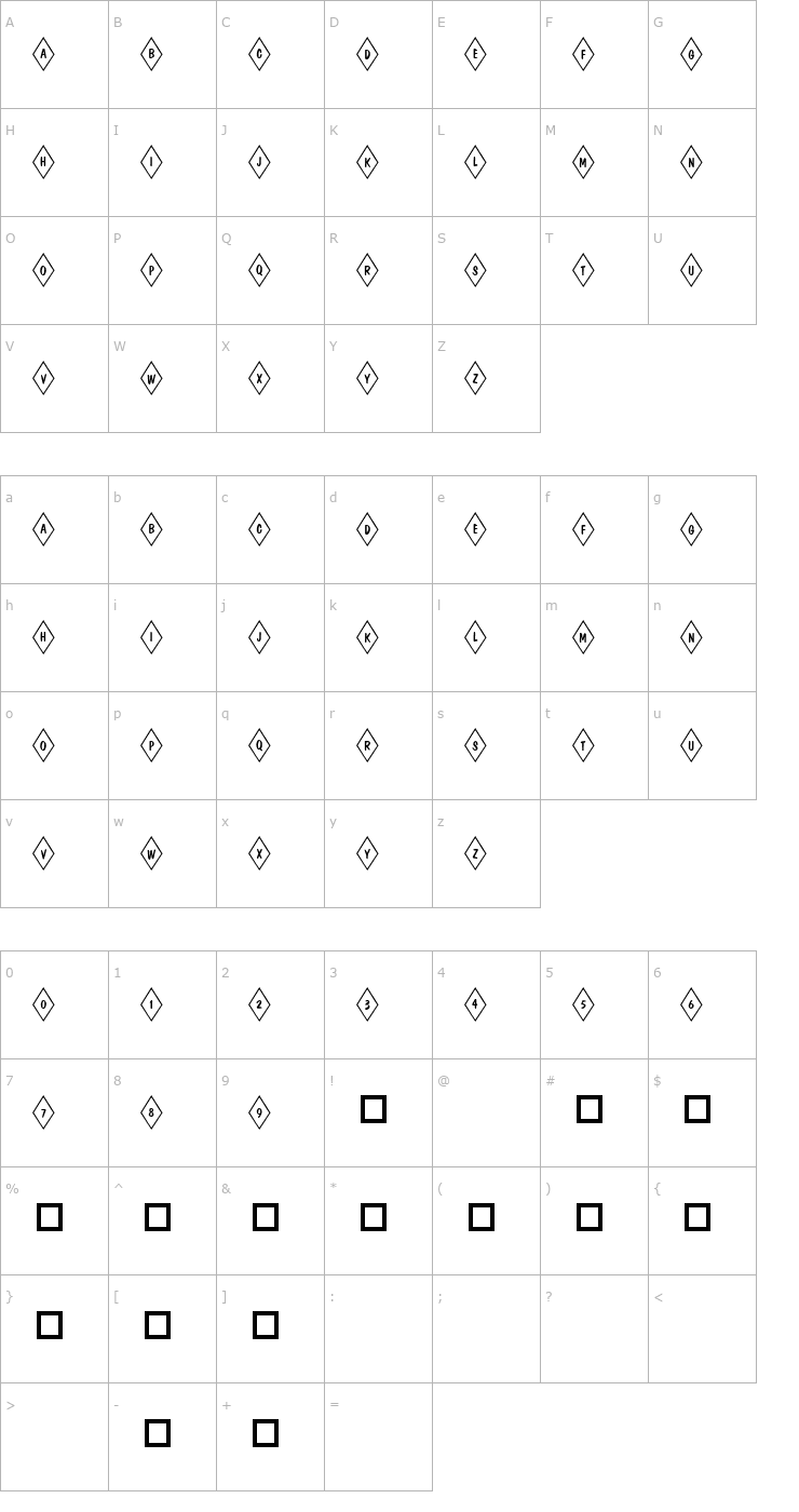 Character Map 101! Poker Face DiamondZ Font