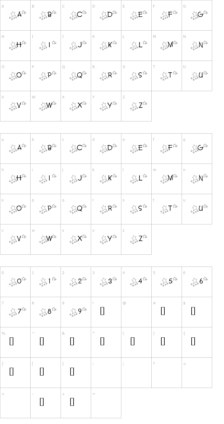 Character Map 101! Twinkle Twinkle Lit'l Font Font