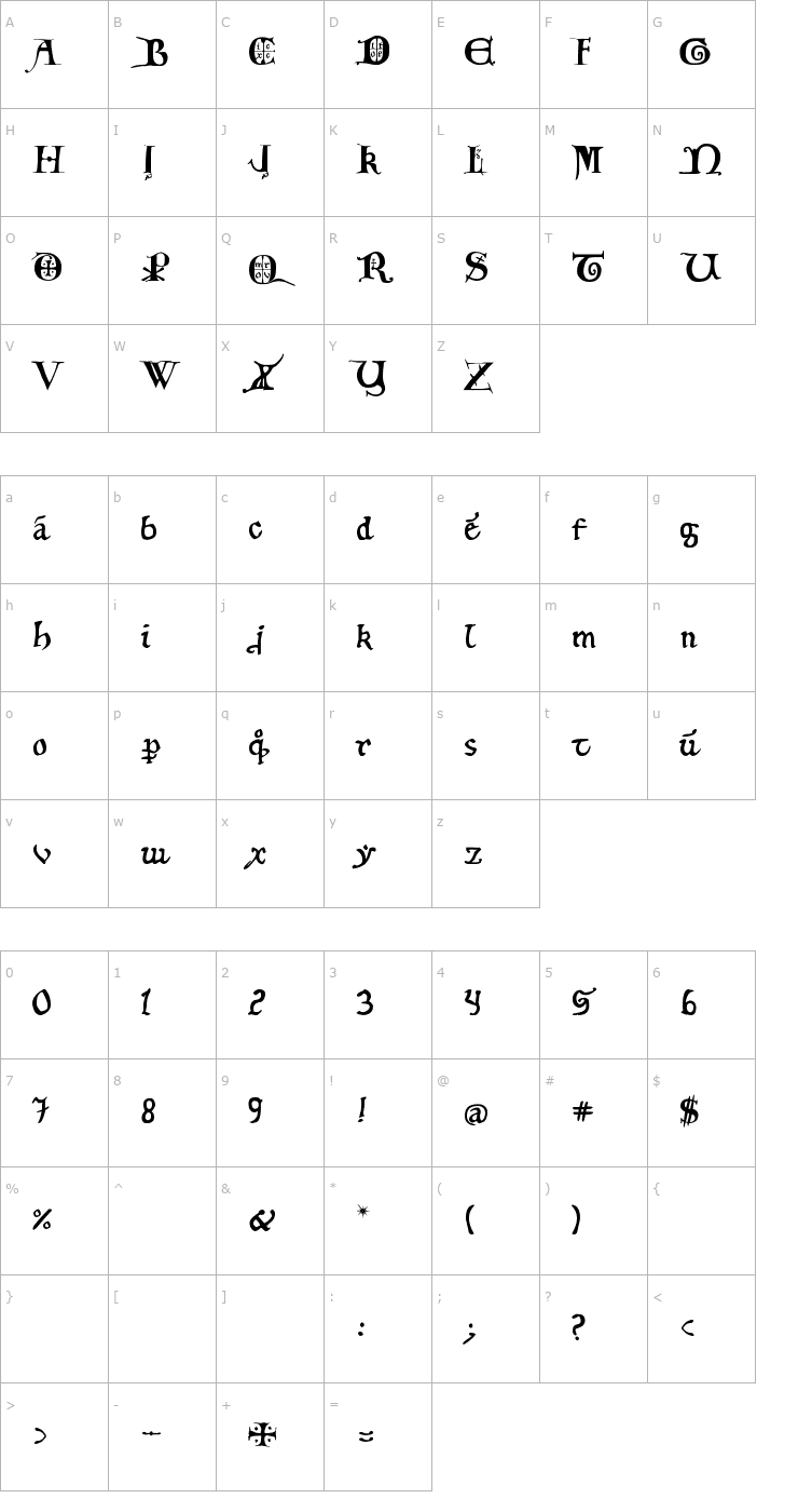 Character Map 12th c. Fancy Caps Font