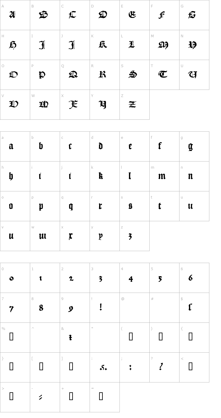 Character Map 1492 Quadrata Lim Font