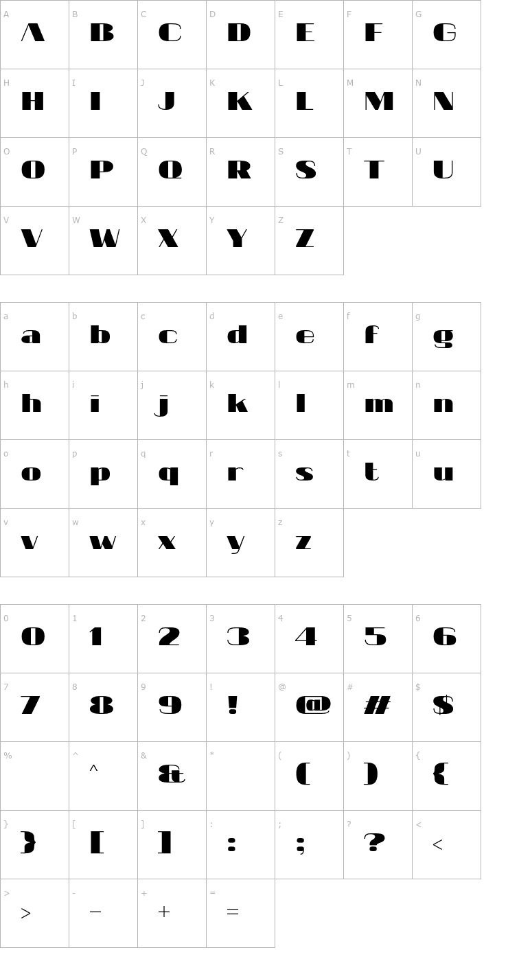 Character Map 20 db Font