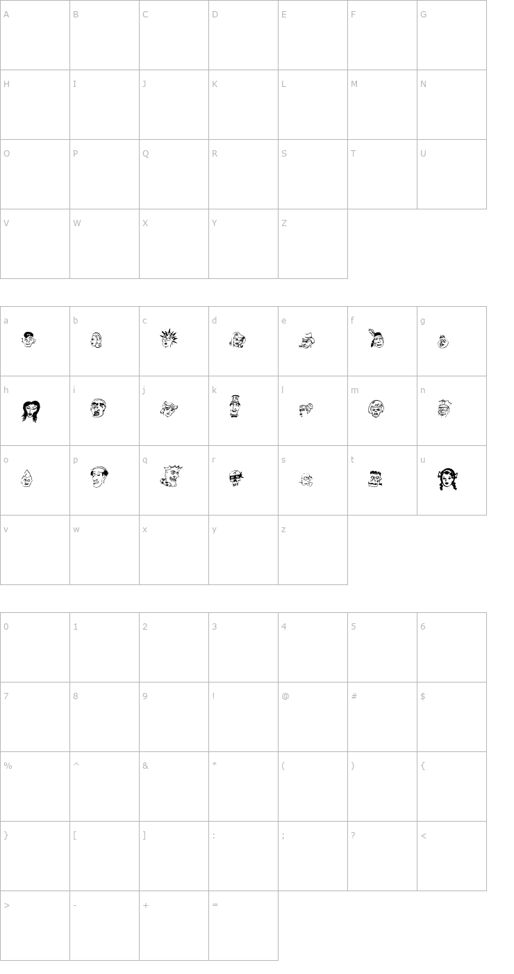 Character Map 21 Heads Font