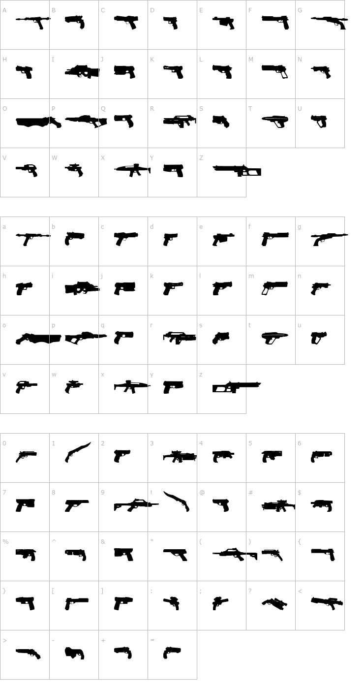 Character Map 2nd Amendment 2050 Font