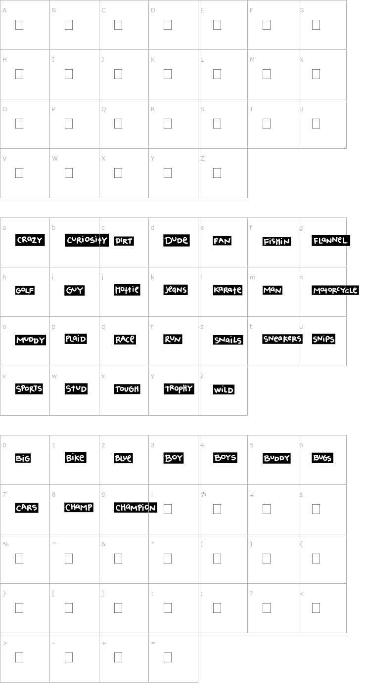 Character Map 2Peas Blocks - Boys Font