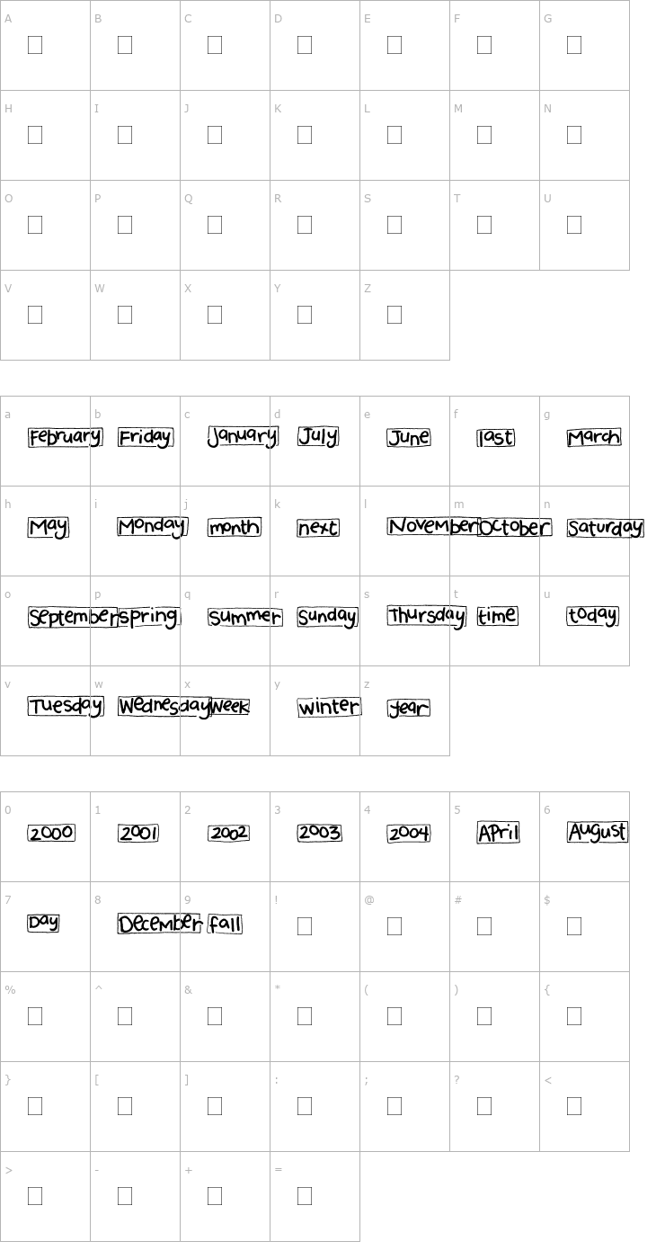 Character Map 2Peas Blocks - Calendar Font