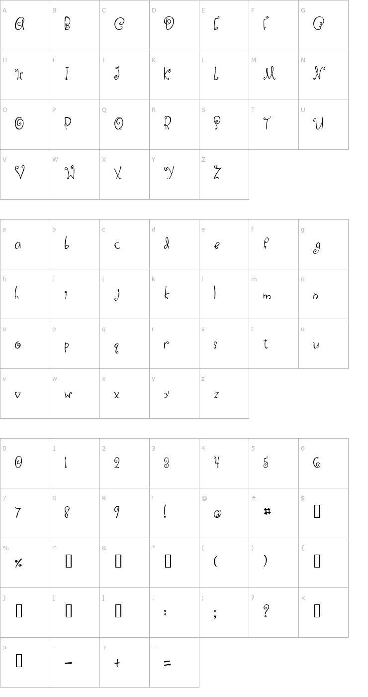 Character Map 2Peas DW Curls and Swirls Font