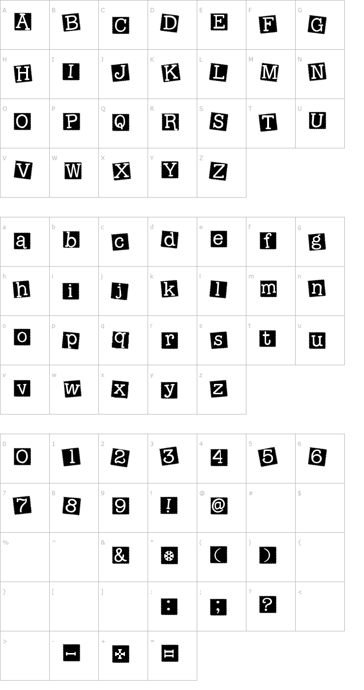 Character Map 2Peas Gone Postal Font