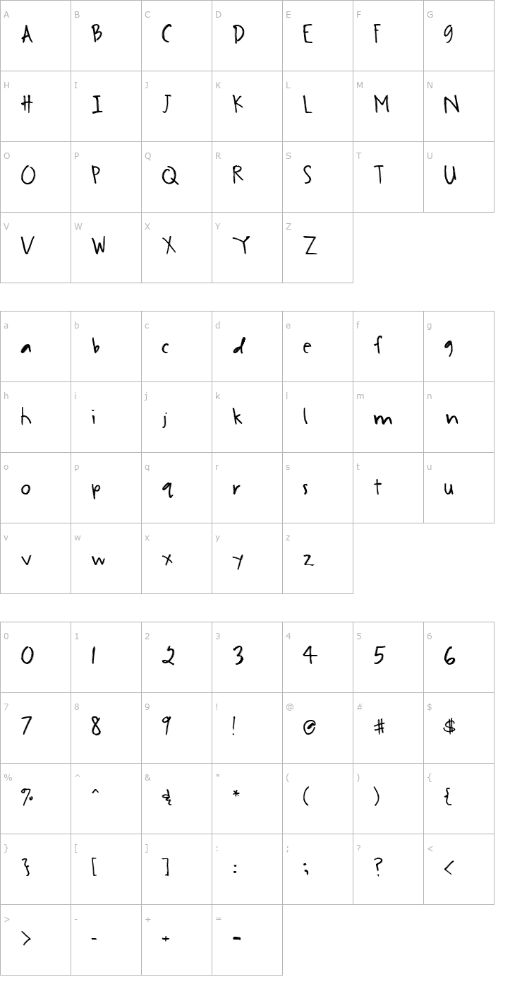 Character Map 2Peas In A Hurry Font