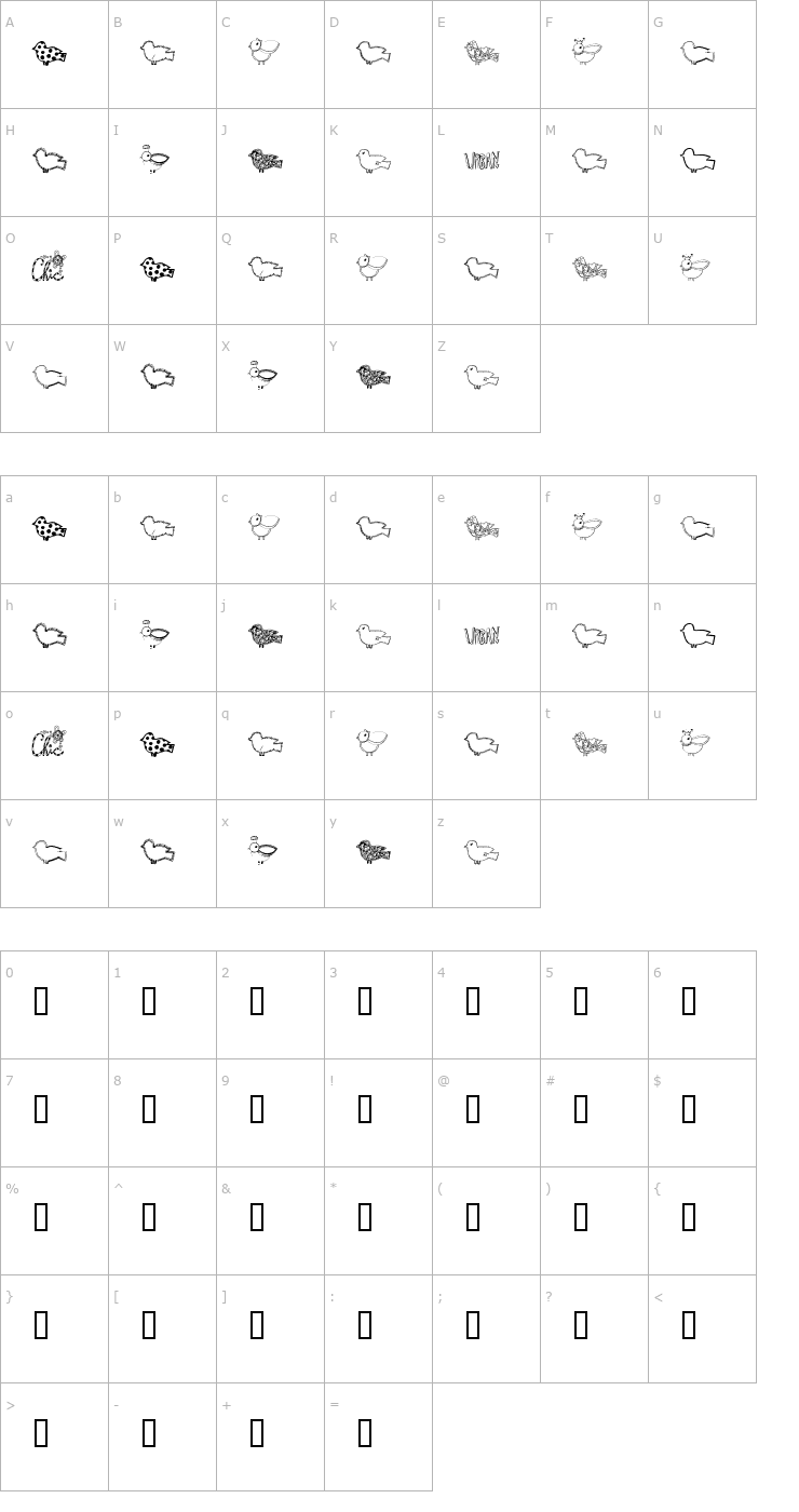 Character Map 2Peas Urban Birdies Font