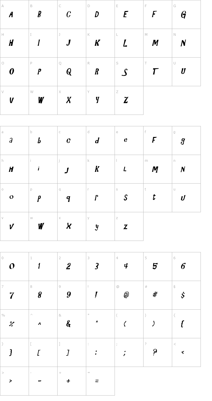 Character Map 3HourTour Italic Font