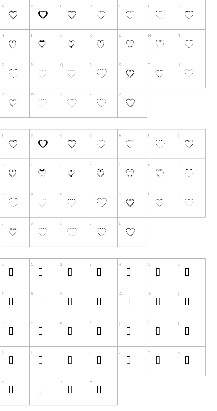 Character Map 4YEOhearts Font