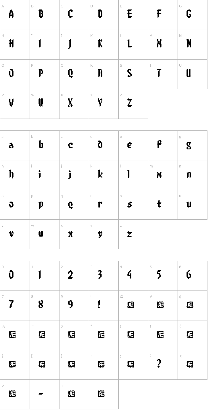 Character Map 8-bit Limit R (BRK) Font