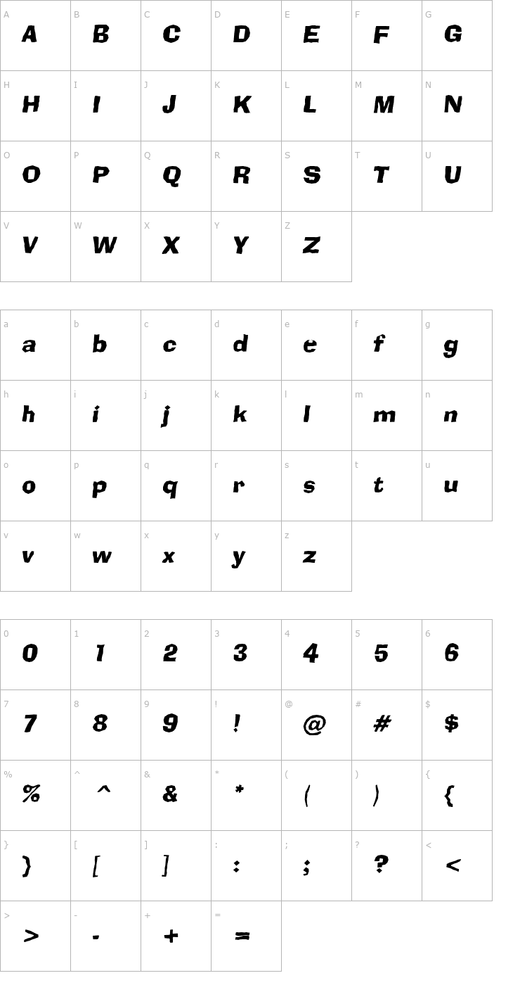 Character Map a_Broker Italic Font