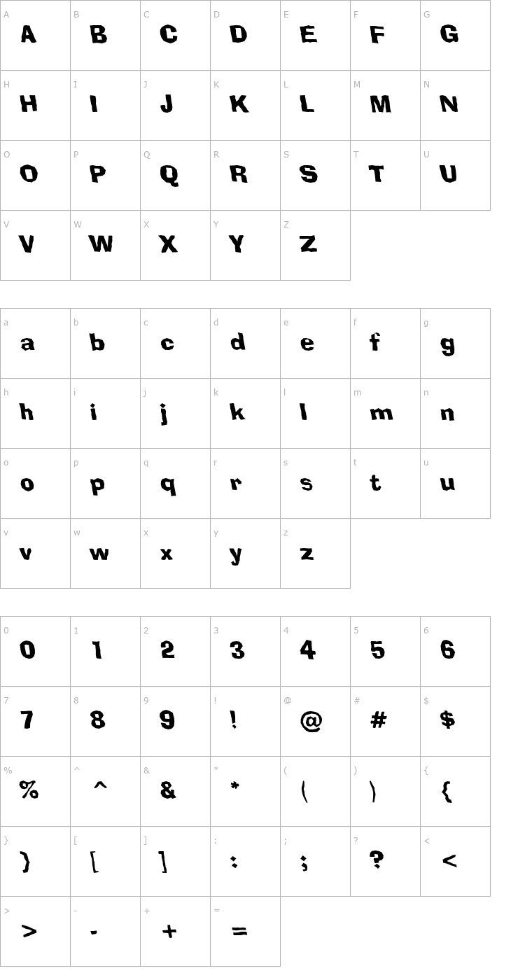 Character Map a_BrokerRevObl Font