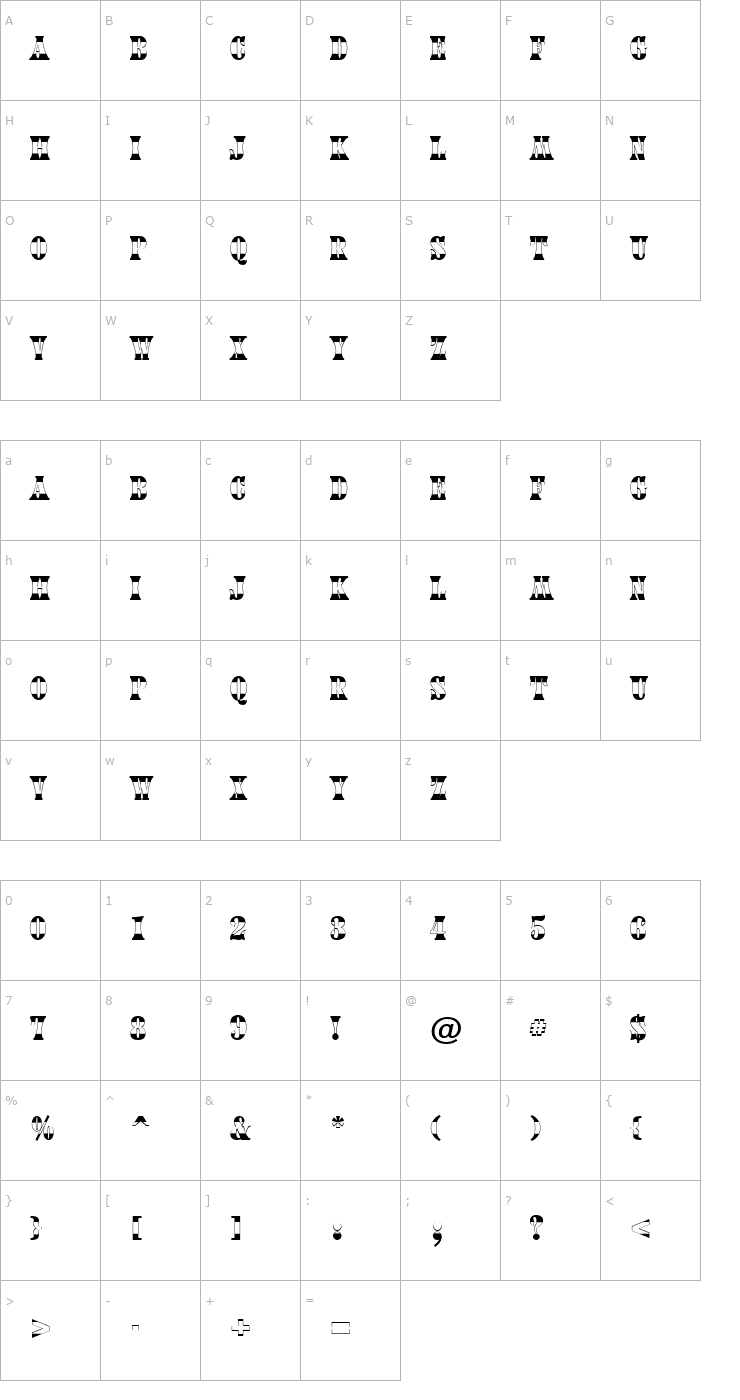 Character Map a_CalyxB&W Font