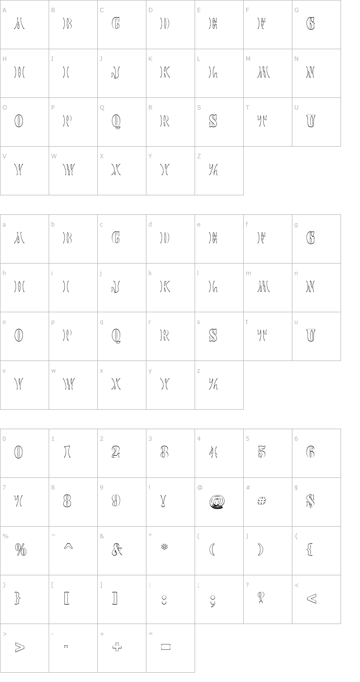 Character Map a_CalyxOutline Font