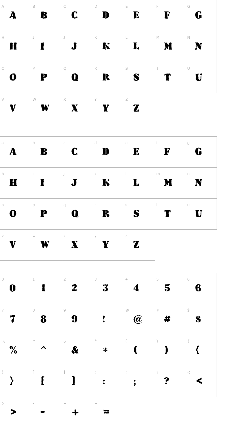 Character Map a_DodgerBrk Bold Font