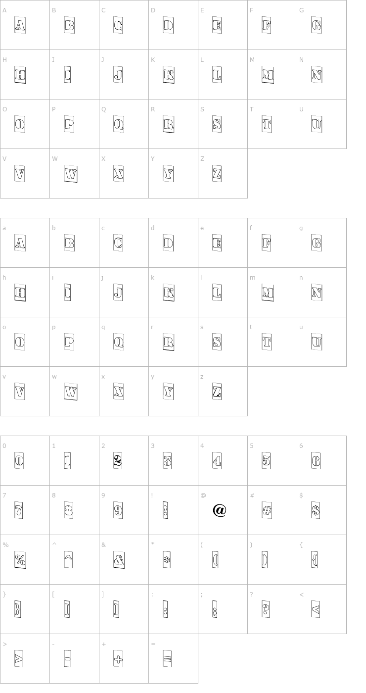 Character Map a_DodgerCmOtlDn Font