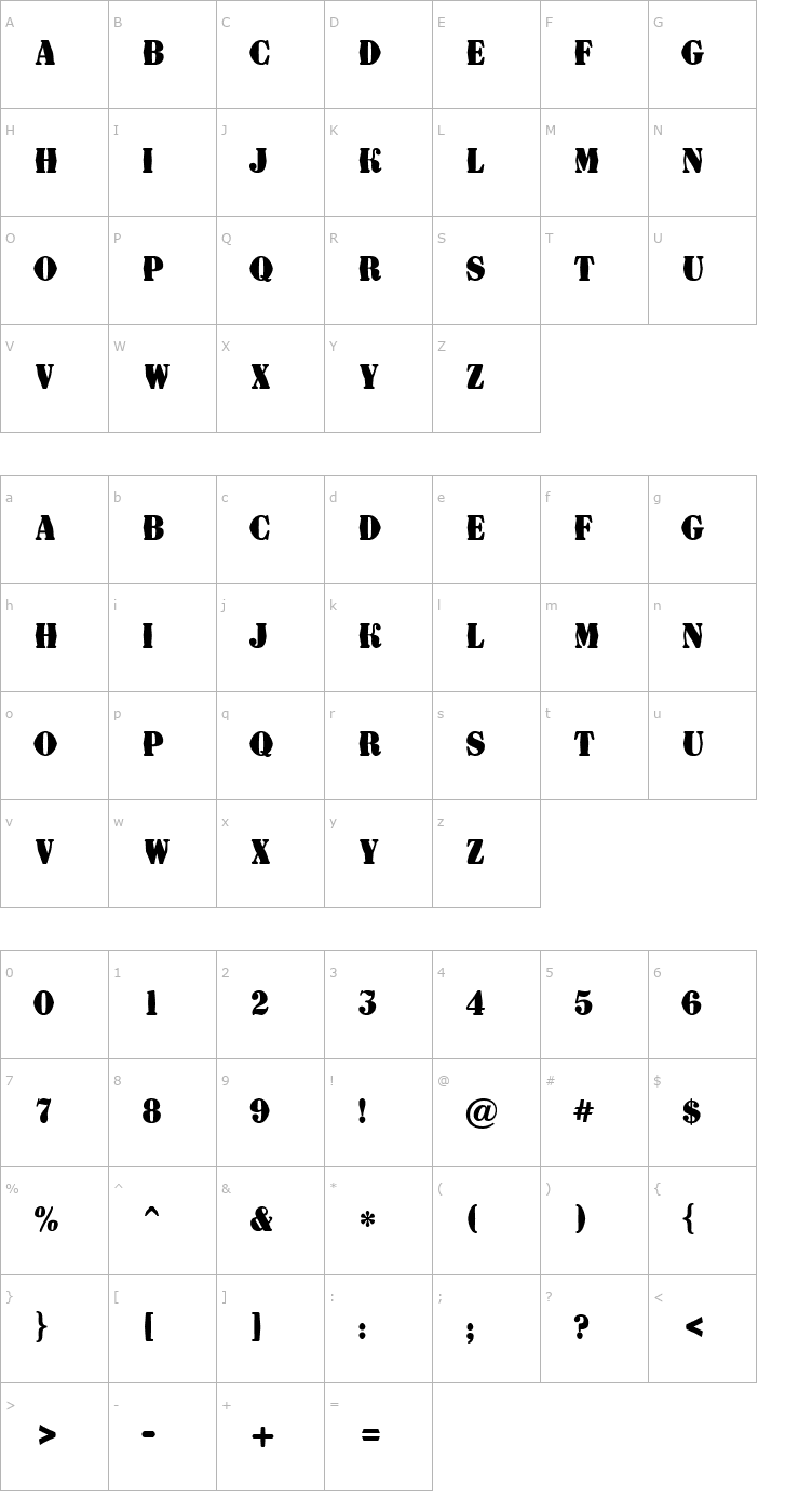 Character Map a_DodgerFldDst Bold Font