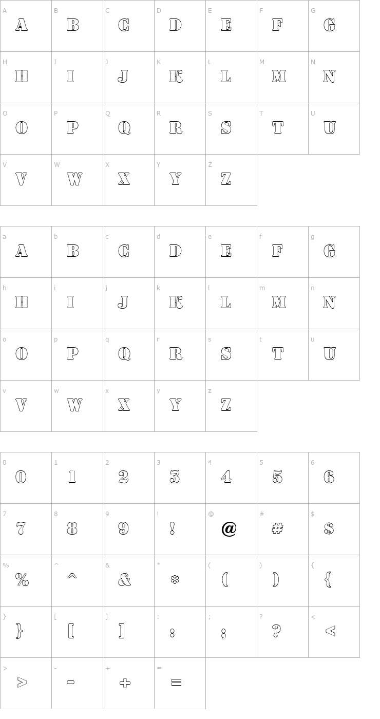 Character Map a_DodgerOtl Bold Font