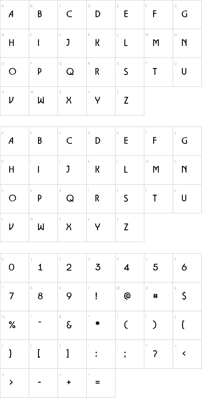 Character Map a_LancetRgh Font