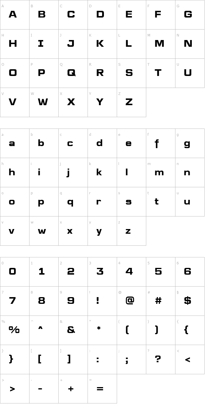 Character Map a_LineaSans Bold Font