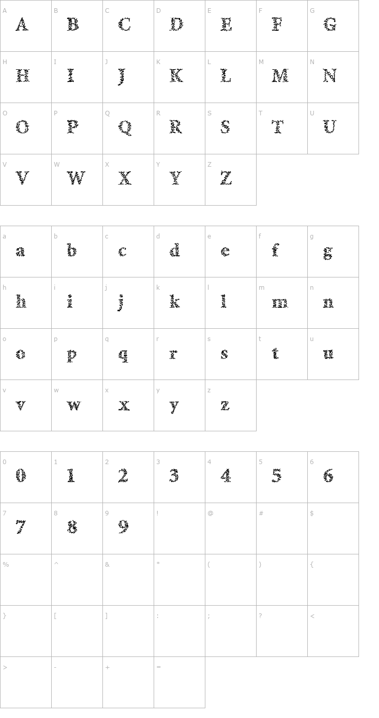 Character Map a Morris line Font