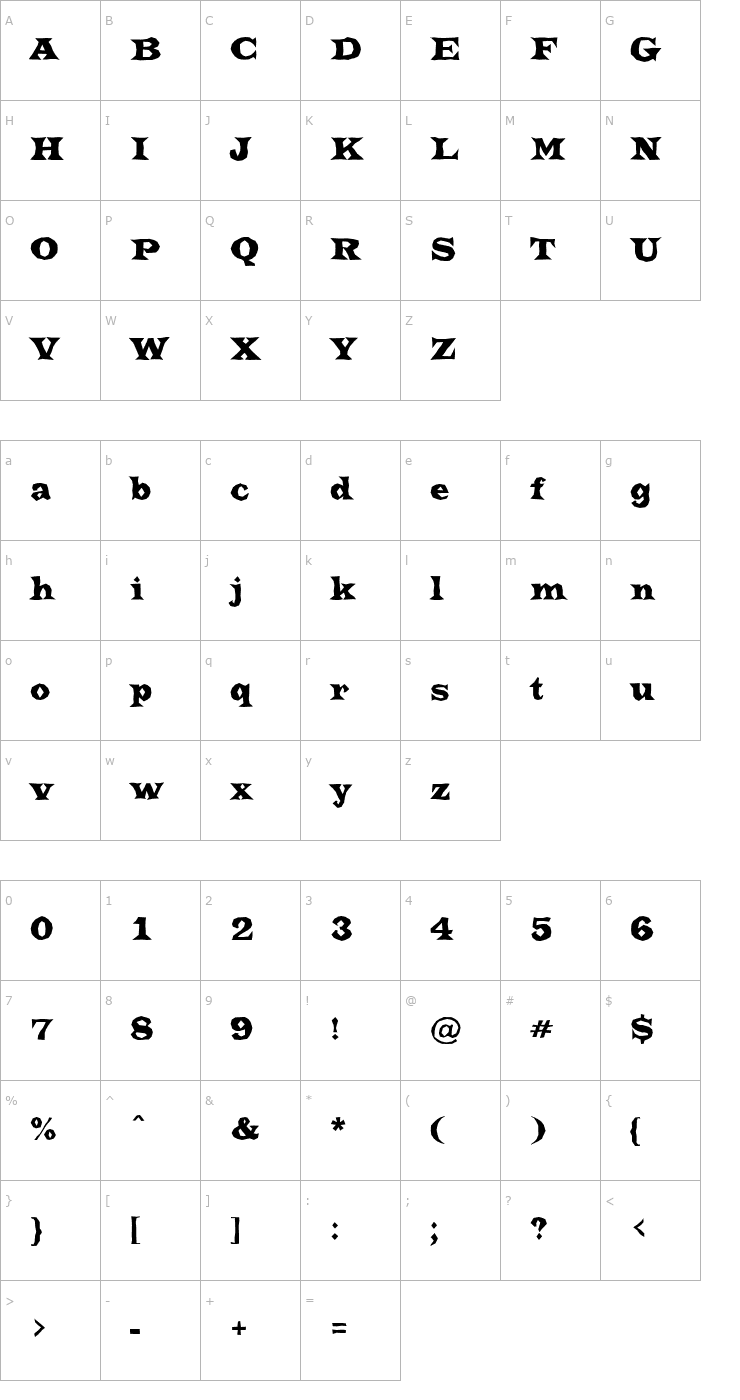 Character Map a_TrianglerBrk Font