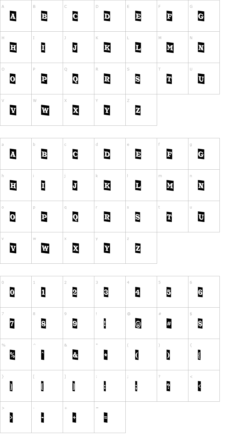 Character Map a_TrianglerCmDn Font