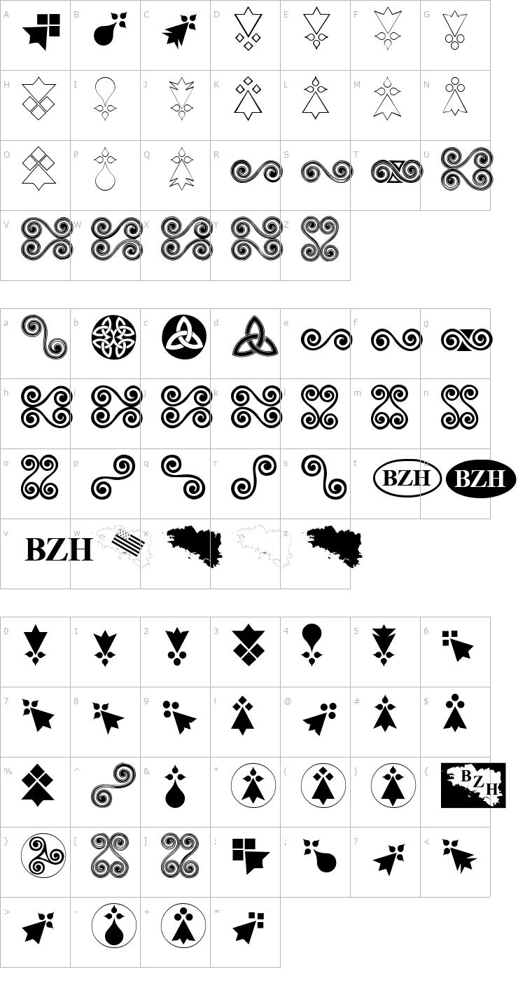 Character Map Aaa BZH Font