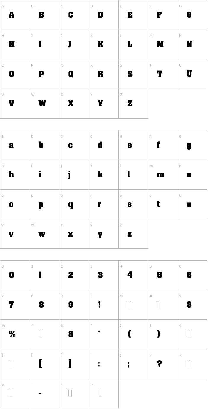 Character Map Aachen Bold Plain Font