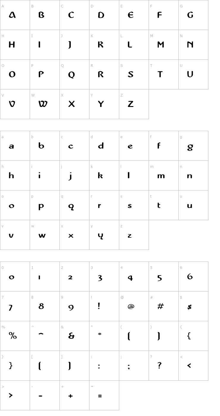 Character Map Abbey-Medium Wd Font