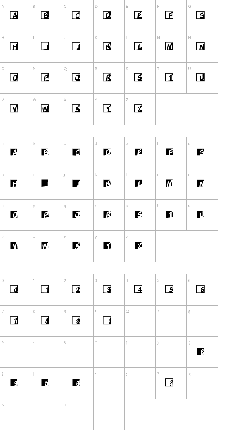 Character Map ABCLogosXYZCrazy-Oblique Font