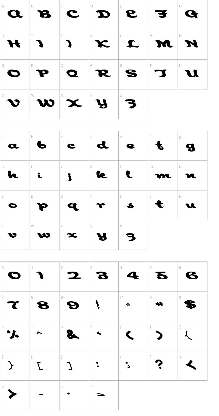 Character Map AborigianlKite91 Bold Font