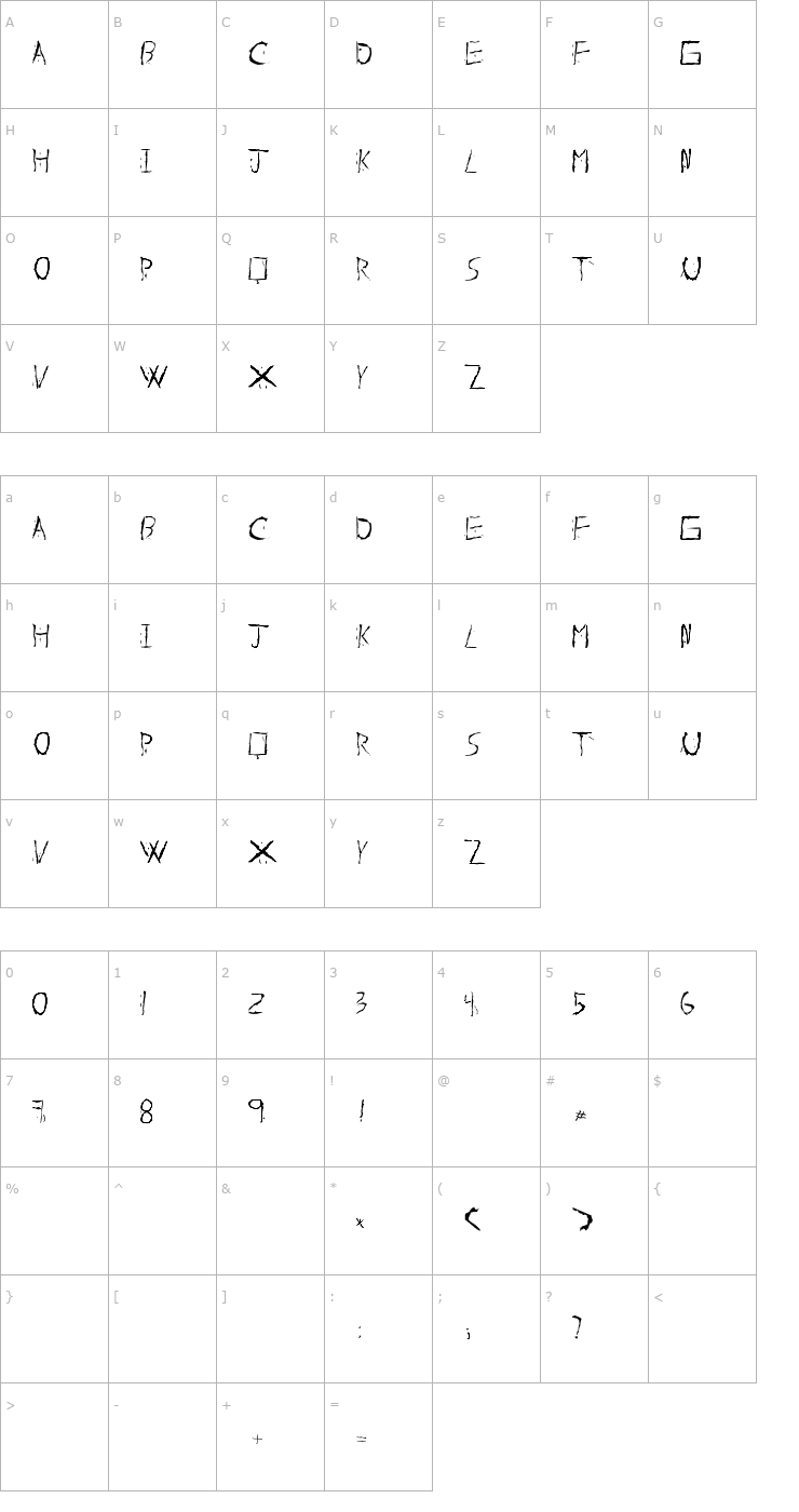 Character Map About Dead Font