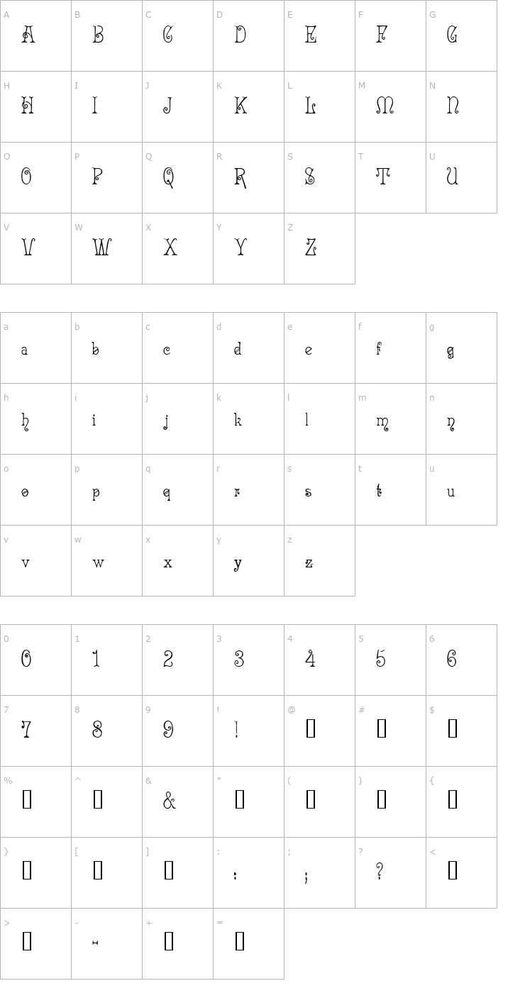 Character Map Acadian Font