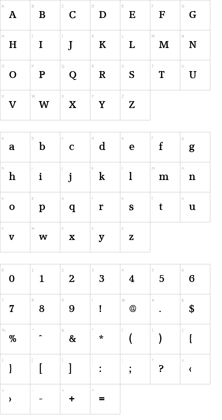 Character Map Accolade-Serial-Bold Font