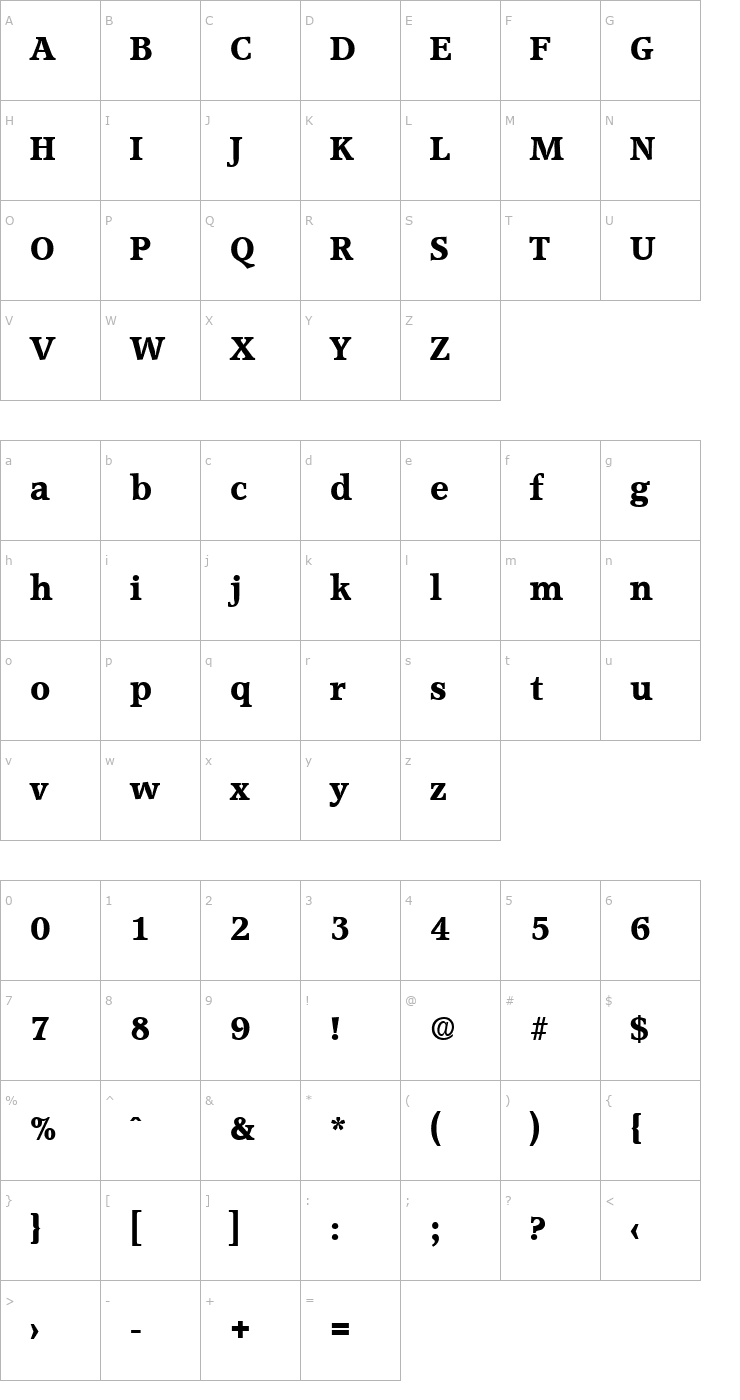 Character Map Accolade-Serial-ExtraBold Font