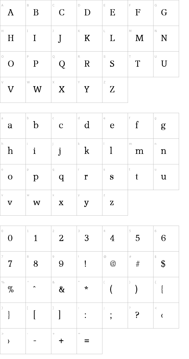 Character Map Accolade-Serial-Regular Font