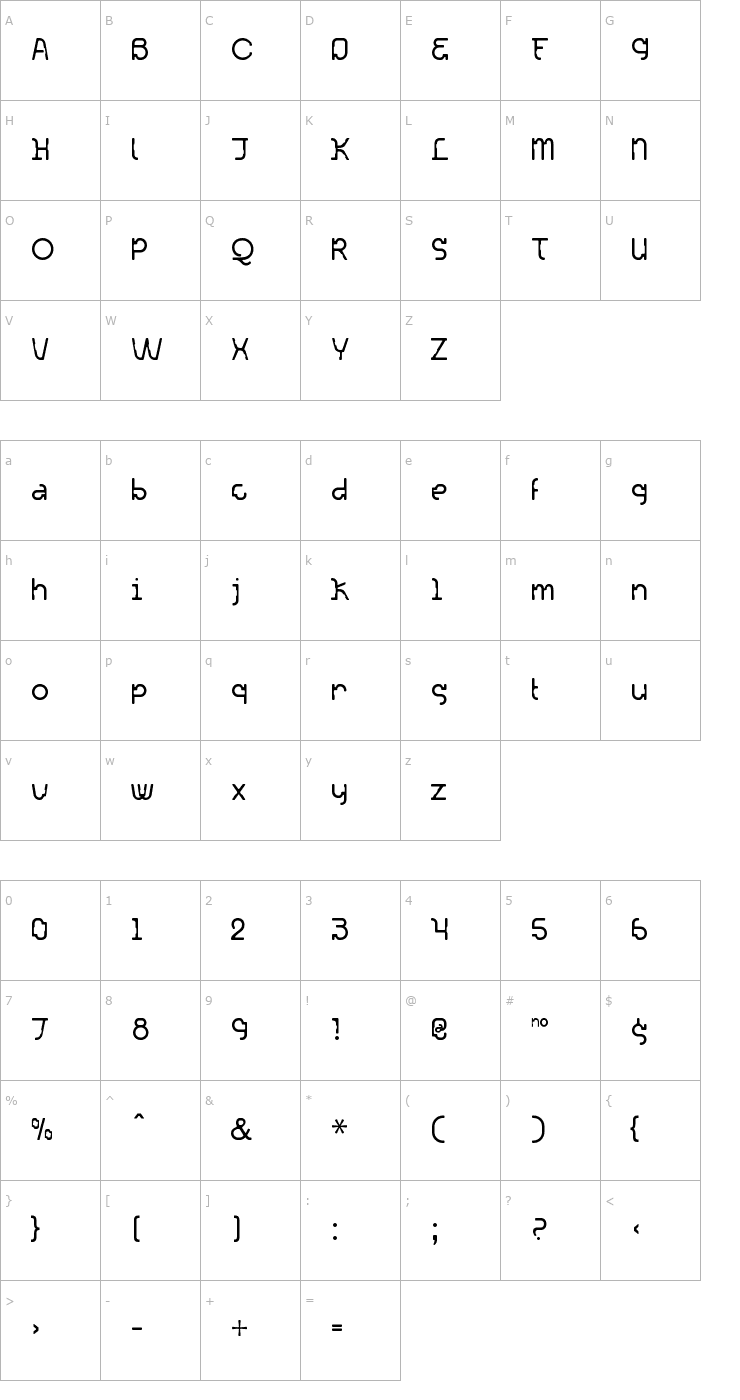 Character Map Acetone-Regular Font