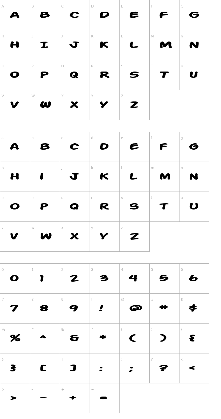 Character Map Action Man Extended Bold Font