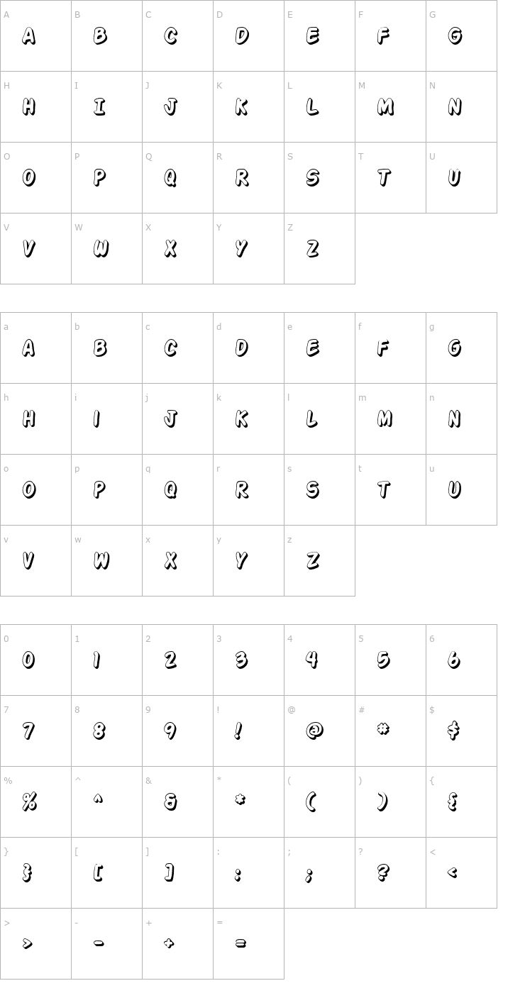 Character Map Action Man Shaded Font