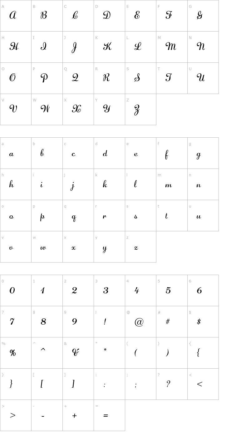 Character Map AdageScriptJF Font