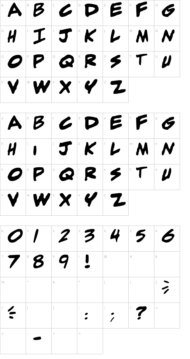 Character Map adam warren 0.2 Bold Italic Font