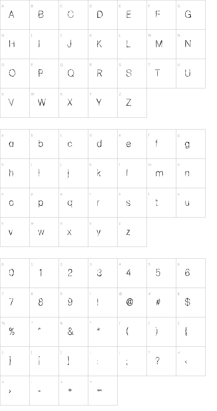 Character Map AdamBeckerRandom-Xlight-Regular Font