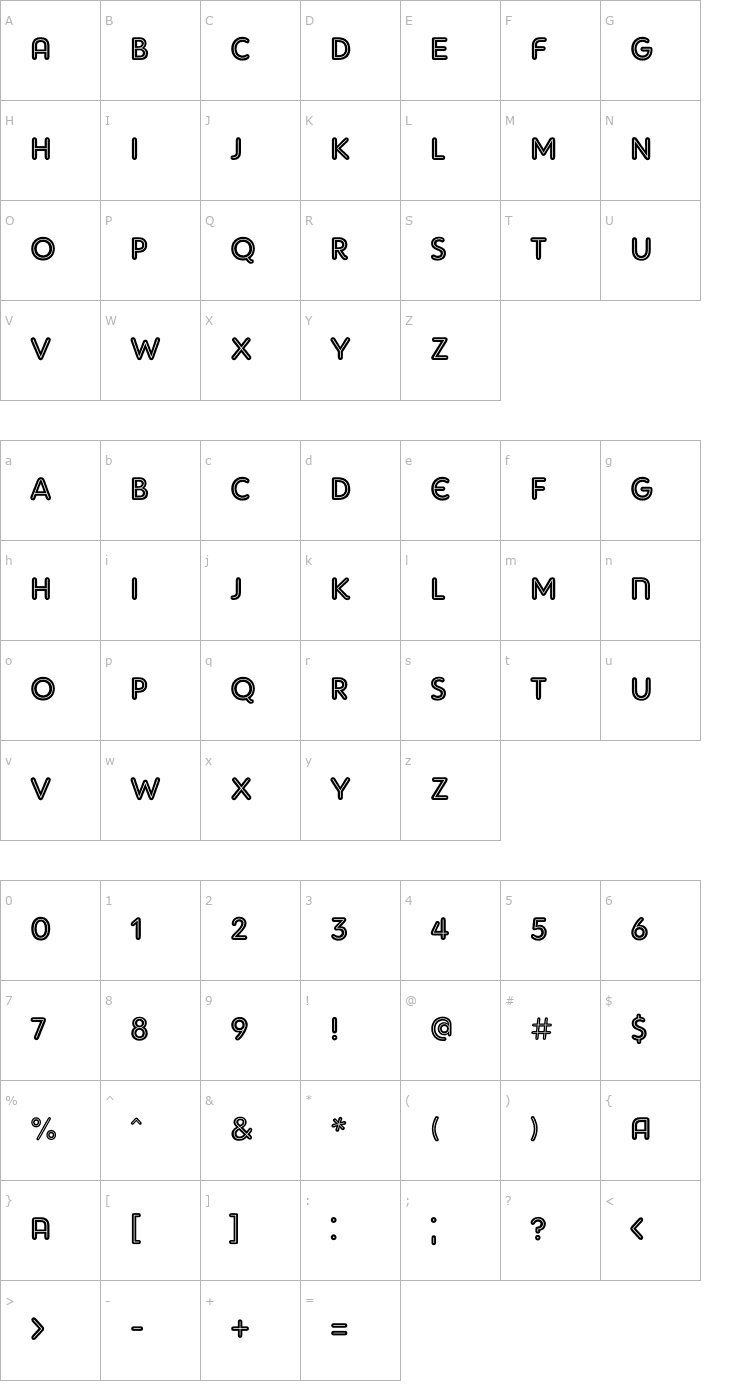 Character Map AdamGorry-Inline Font