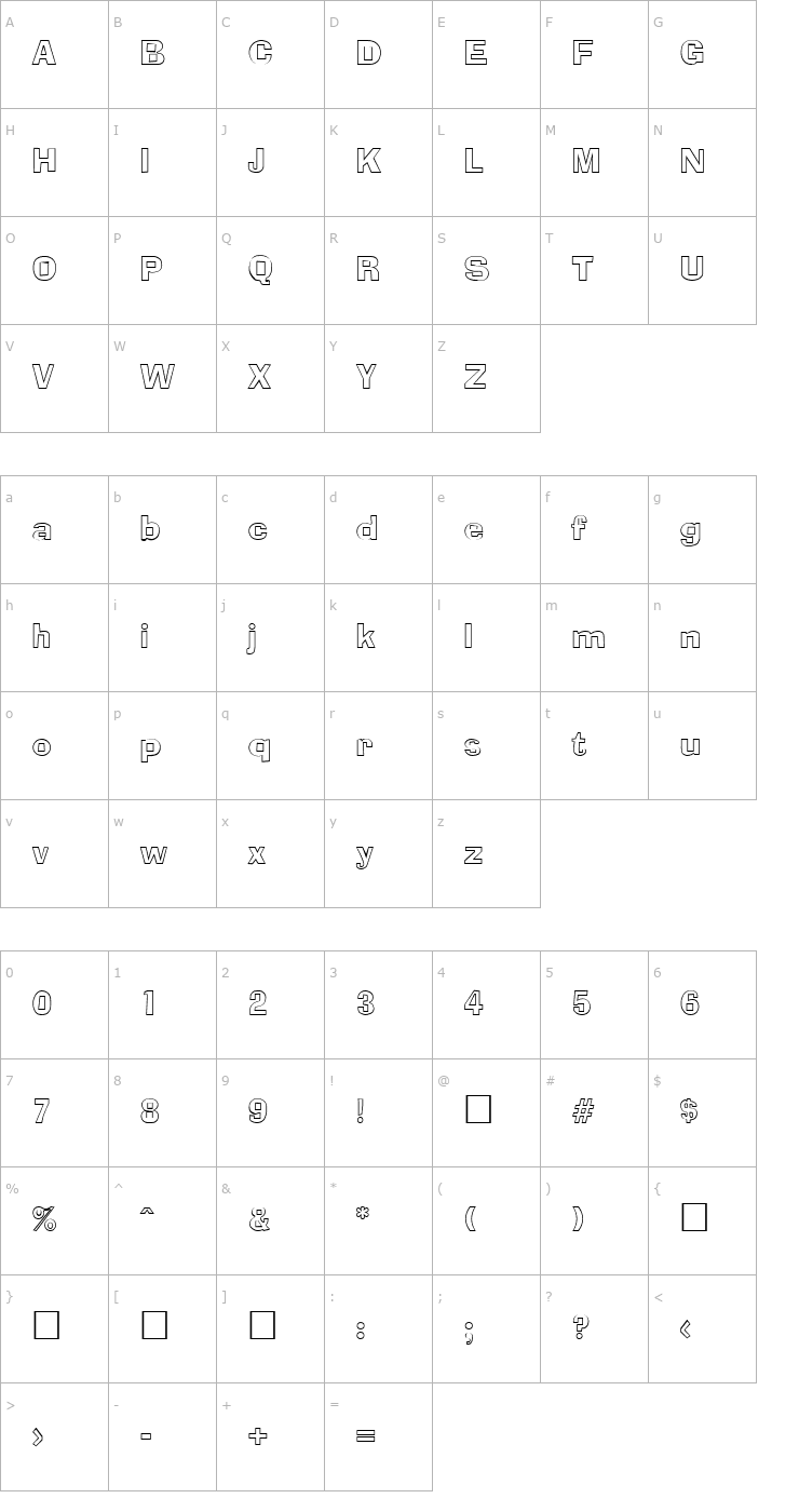 Character Map Adamsky Outline SF Font